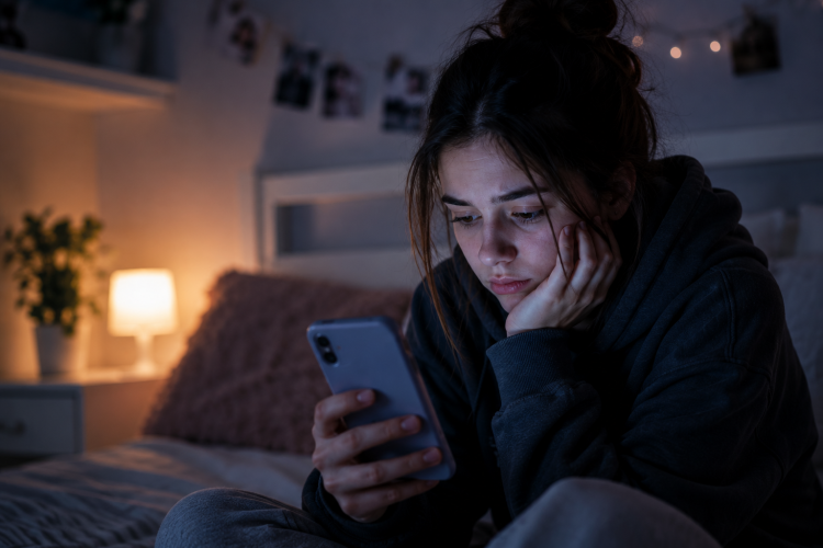 Teenage girl looking at her phone