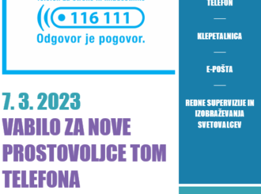 Vabilo za nove prostovoljce TOM telefona