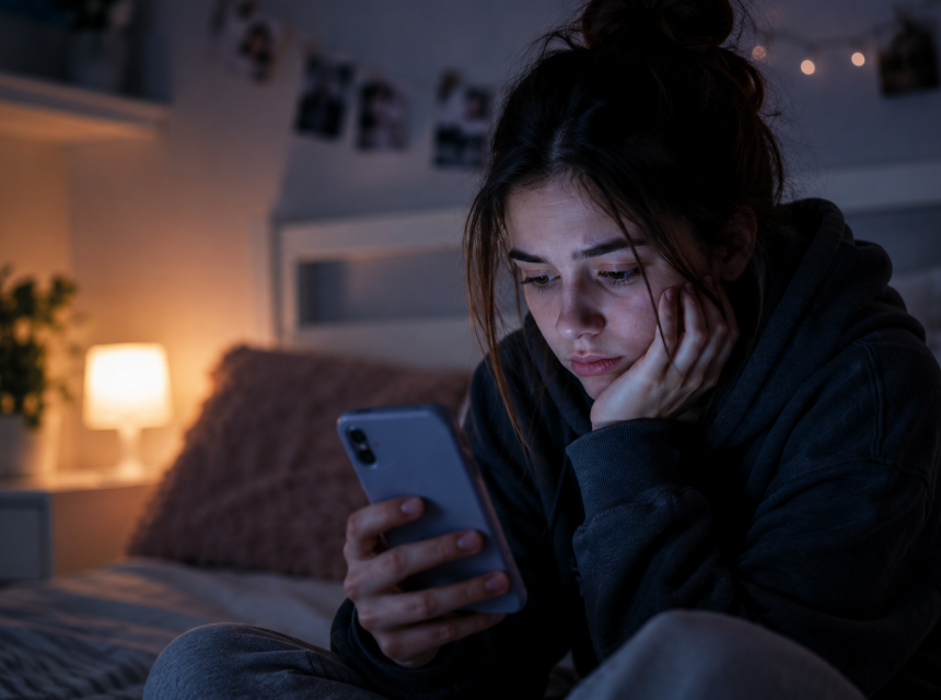 Teenage girl looking at her phone
